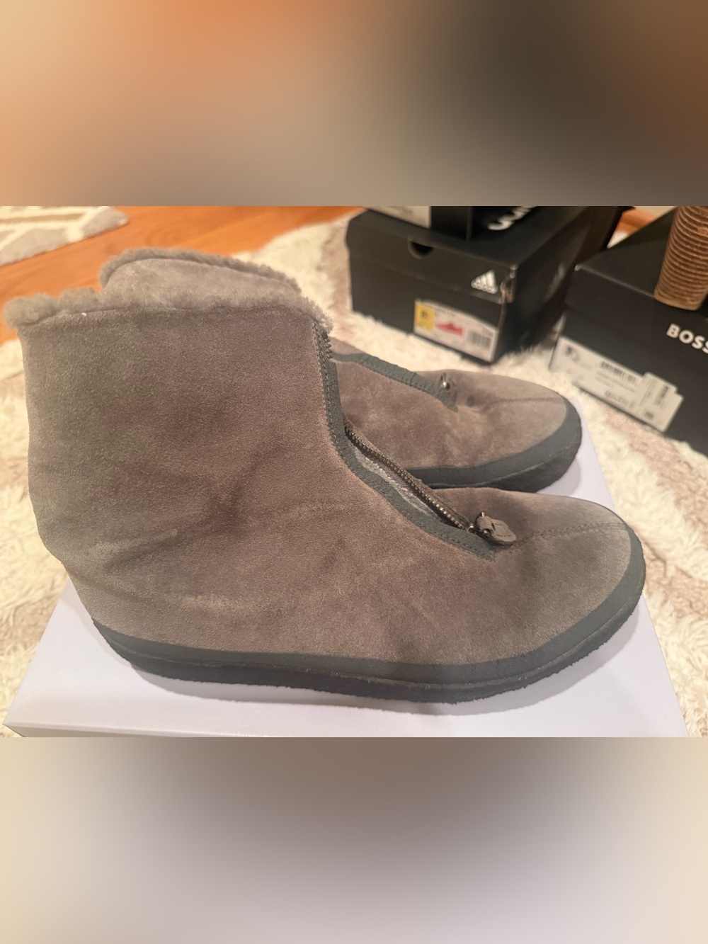 Clarks Gray Suede Ankle Booties